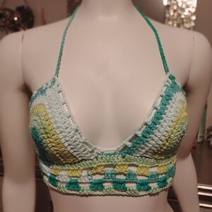 Crochet Halter Top in Green and Yellow